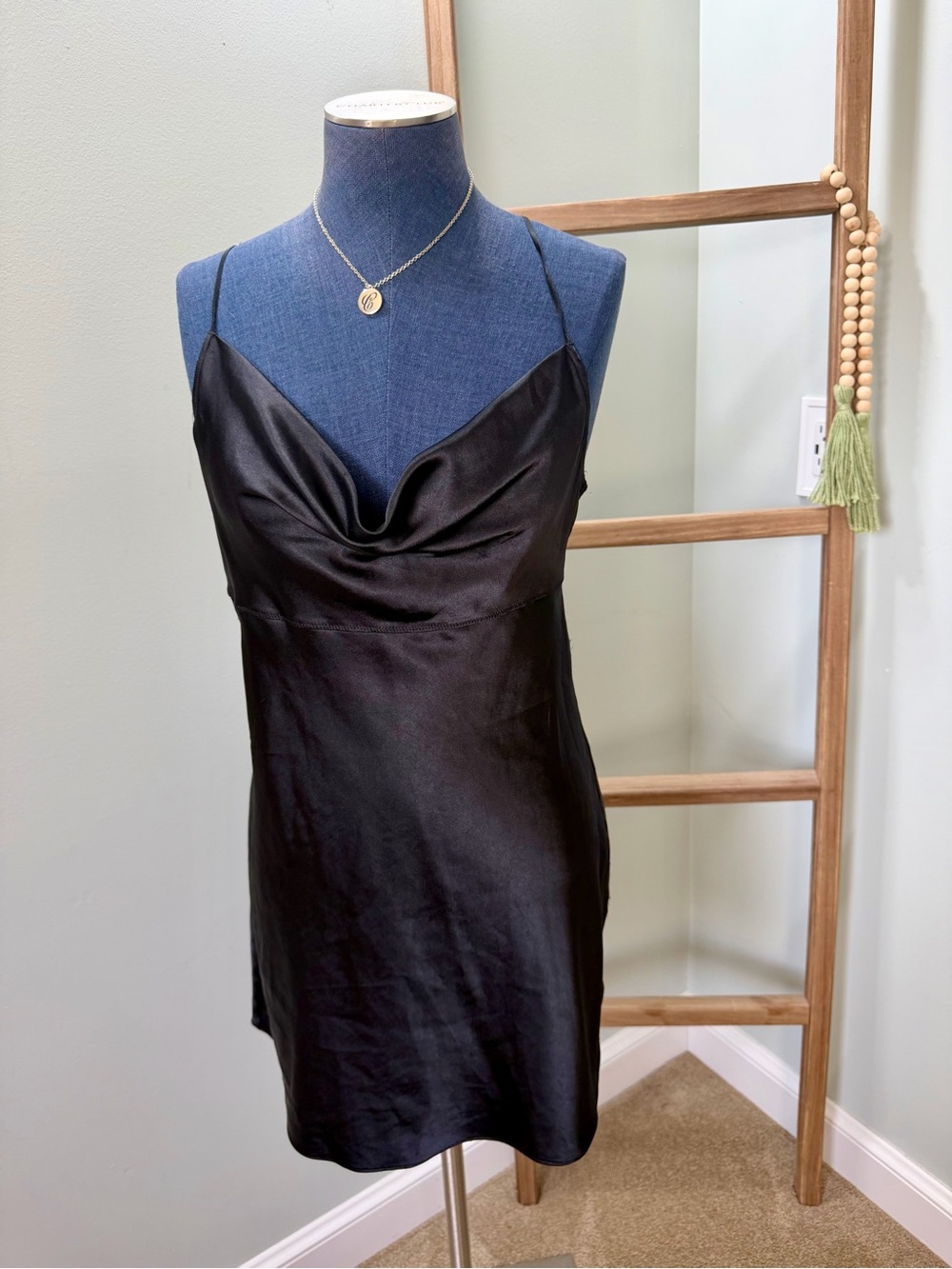Victoria’s Secret Black Bias Cut Cowl Neck Slip Chemise Dress Size Medium